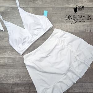 One Day In June White Bikini Top and Swim Skirt Set